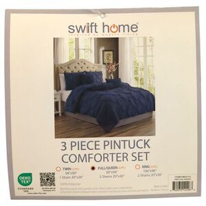 Swift Home 3-Piece Pintuck Comforter & Sham Set, Full/Queen, Indigo